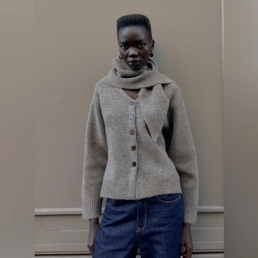ZARA SCARF KNIT CARDIGAN - Picture 3 of 12